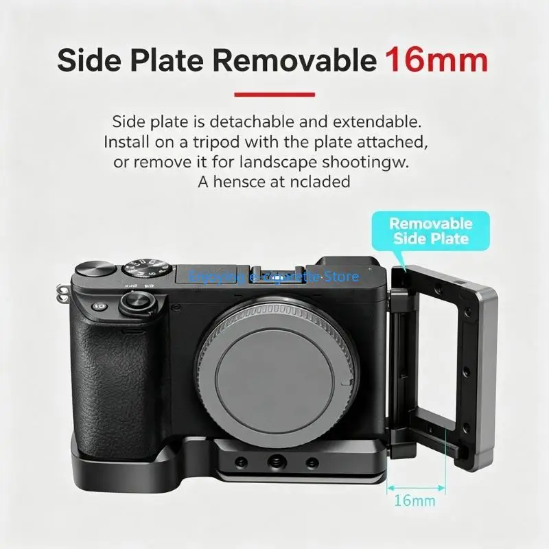 Stativ-Kamerahalterung L-Platte für A6300 A6400, Kamera-Seitenhalterung mit Batteriezugangsausschnitt 1/4 Zoll Gewinde Y4QF – Detail 4