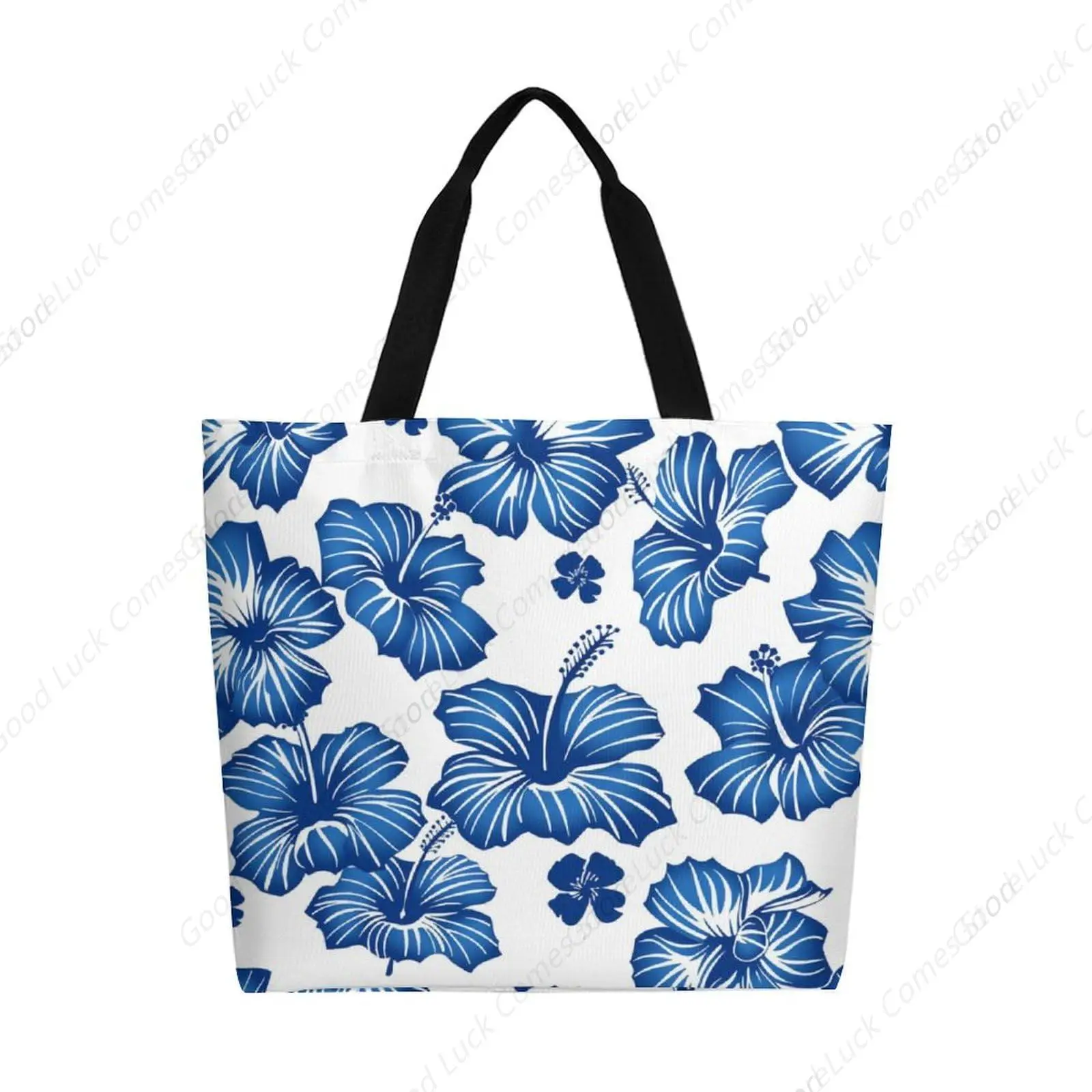 

Довольно синие цветы гибискуса, холщовая большая сумка, большая женская повседневная сумка на плечо, многоразовая пляжная сумка для покупок, продуктовая сумка