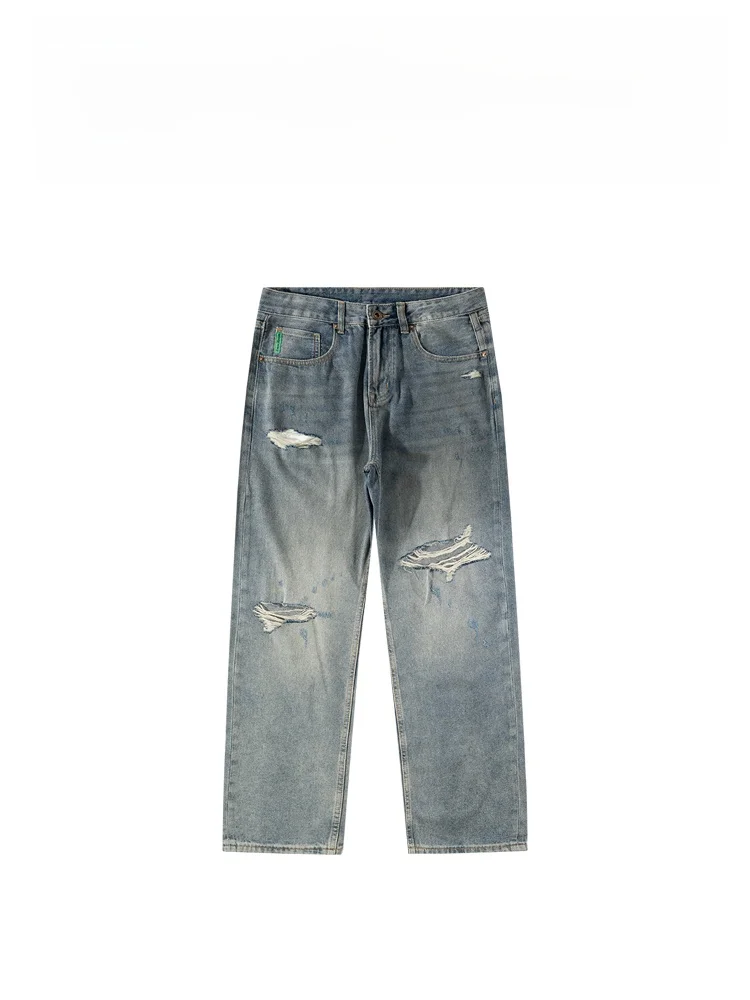 

Мужские модные рваные джинсы BAIRBAOLIY, прямые, в американском винтажном стиле, с эффектом потертости, летняя новинка