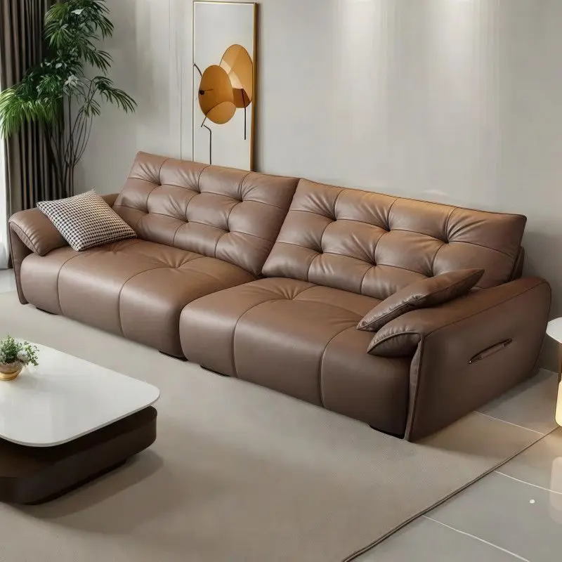 Minimal light luxury Italian sofa Foshan sofa clearance elephant ears leather sofa straight row cowhide universal single