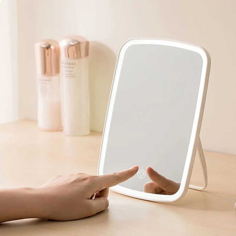 Miroir de courtoisie LED compact portable aste par USB avec écran tactile, miroir de maquillage à gradation