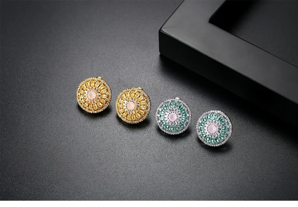 

Fashion Jewelry New Mixed Color Earrings fFor Woman Crystal from Austrian Copper Inlaid Zircon Round Earrings Colorful Flowers