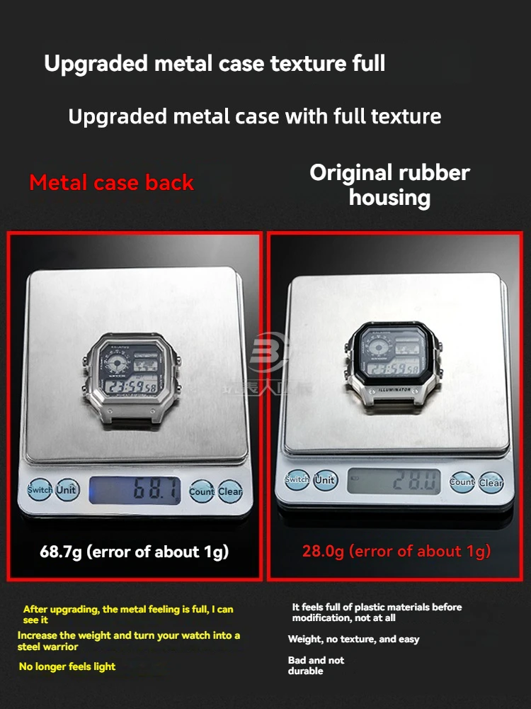 カシオ小さな正方形 AE1200/ae1300 修正された金属 304 ステンレス鋼ケースシェルステンレス鋼修正された時計ストラップ 18 ミリメートル