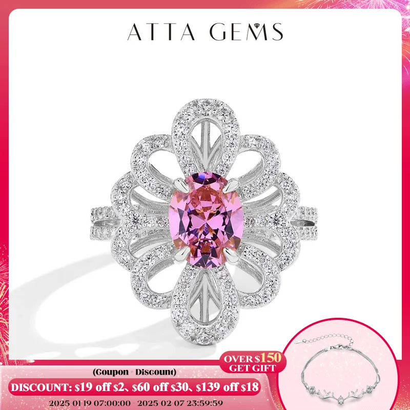 

ATTAGEMS Luxury D VVS1 Moissanite Rings for Women Created Pink Zircon S925 Sterling Silver Flower shape Engagement Wedding Gift