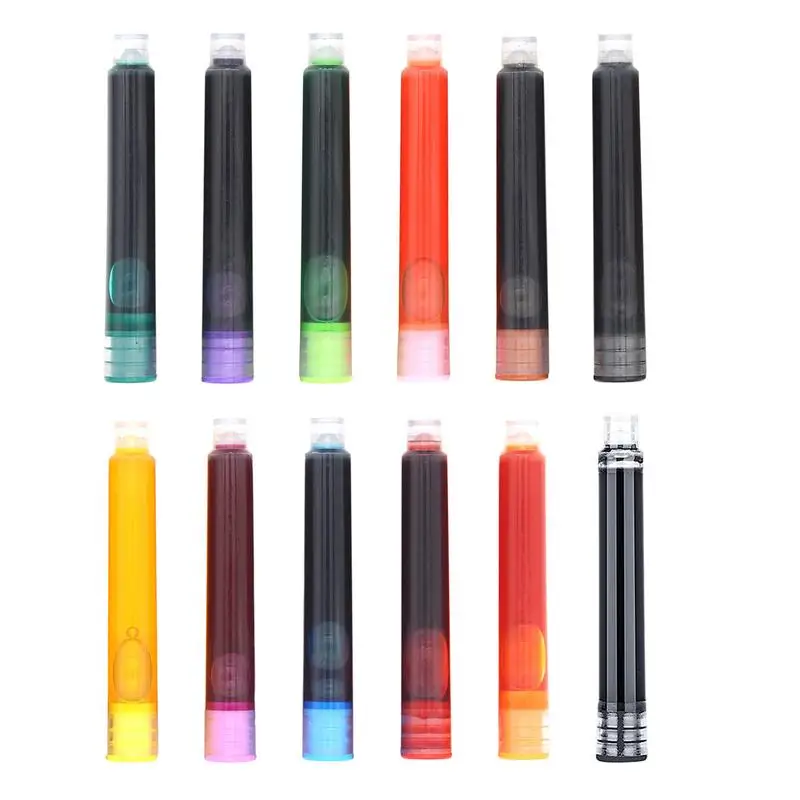 12pcs/pack 3.4mm Caliber Fountain Pens Colored Ink Refills Cartridges for 2.6 mm Bore Diameter Calligraphy Pen