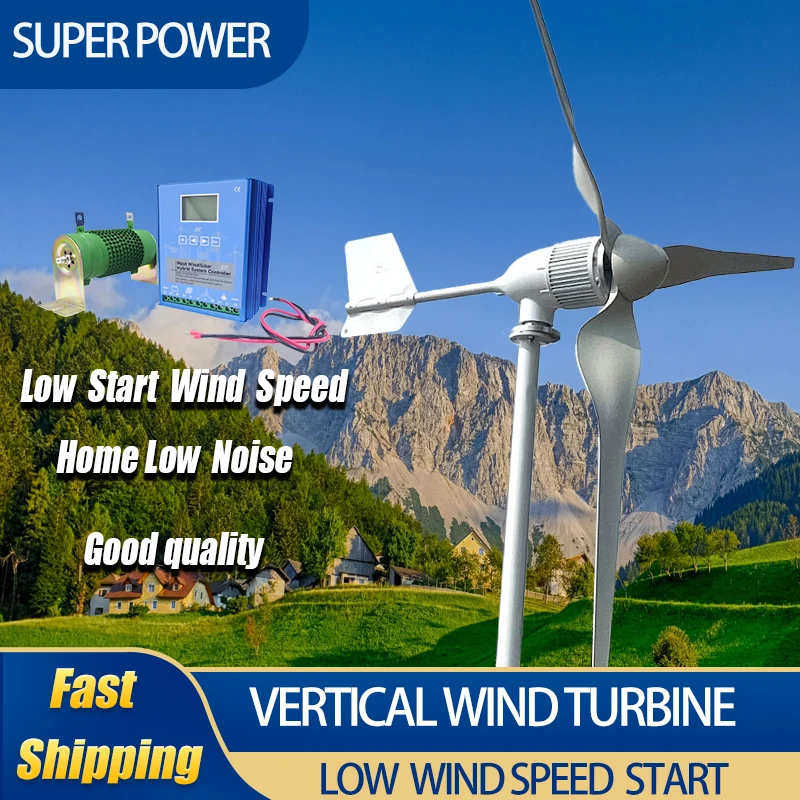 Wind Turbine Generator 8000w 48V 24V 12V Windmill HorizontaWind Generat Kit Free Energy Altern with Mppt Controller for Home Use