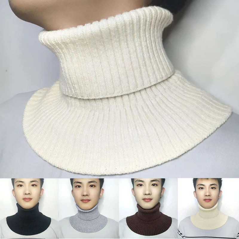 Men Knitted Fake Collar Scarf Ribbed Winter Warm Women False Turtleneck Windproof Detachable Elastic Solid Color Neck Wrap Scarf