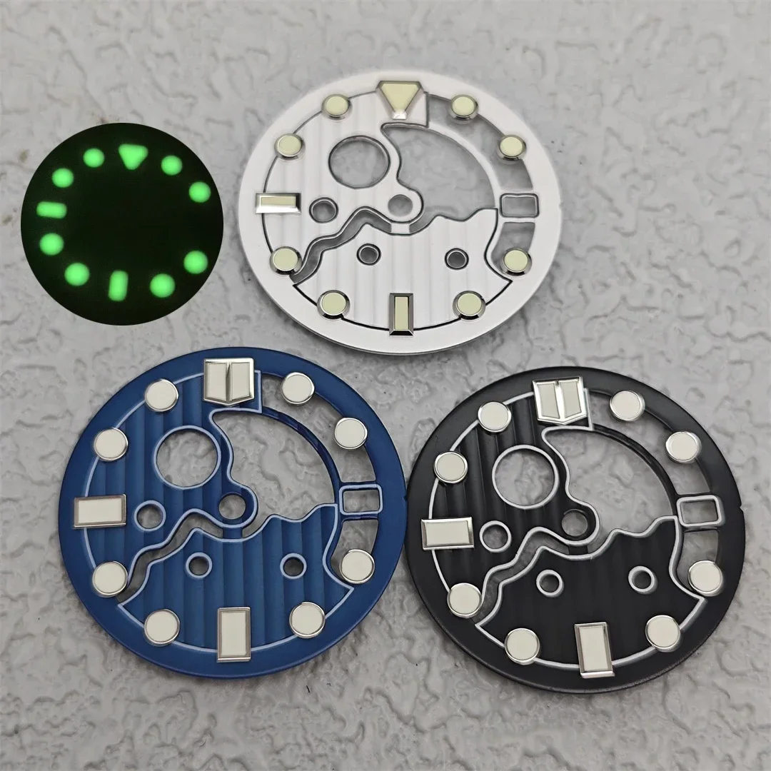 

Скелетонизированный циферблат NH35 28,5 мм с зеленым люминесцентным покрытием C3 для механизмов NH35/36, аксессуары для часов, полые циферблаты