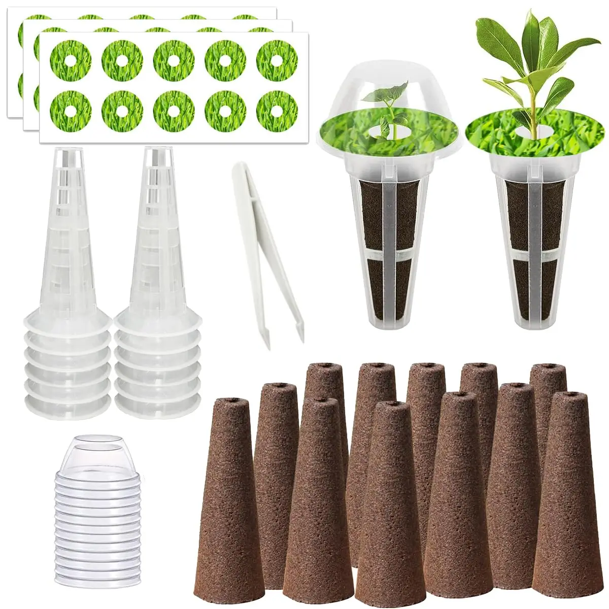 Kit de 20 Cápsulas de Semillas Hidropónicas para AeroGarden, con Cestas Reutilizables, Domos, Esponjas, Etiquetas y Pinzas