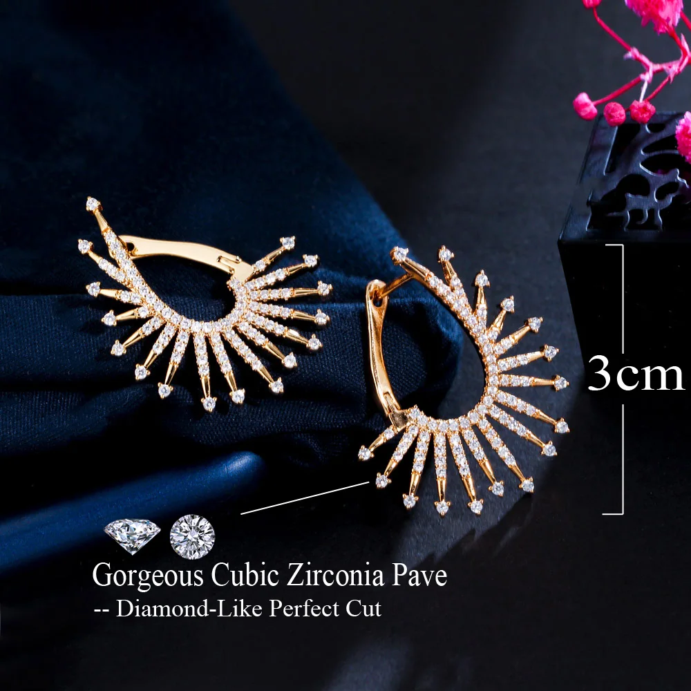 CWWZircons Unique Blossom Firework Colorful Cubic Zirconia Big Hoop Earrings for Women Fashion Gold Plated Punk Jewelry CZ225