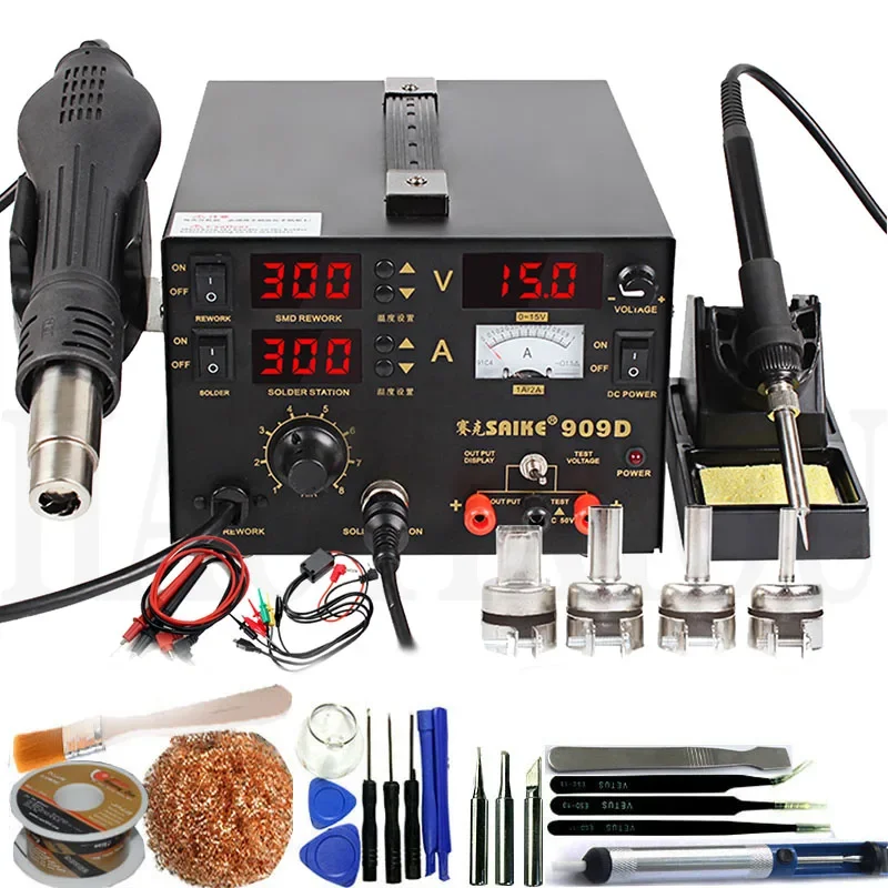 Saike 909D Heat Gun Desoldering Station Power Multi-Function 3 in 1 Constant Temperature Soldering Iron Soldering Station