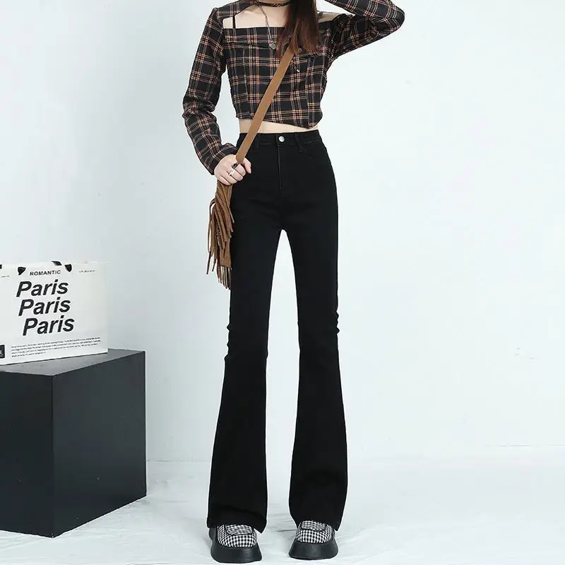 

Elastic Straight Leg Jeans Women's Spring Summer High Waist Long Pants Korean Style Versatile Slim Fit Floor Length Micro Fla...