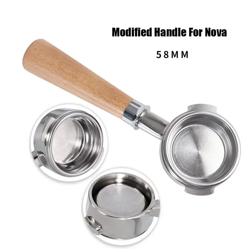 Coffee Handle 58MM 2 ear for Nuova Stainless Steel Coffee Portafilter Single and Double Mouth Solid Wood Handle Coffee Tool