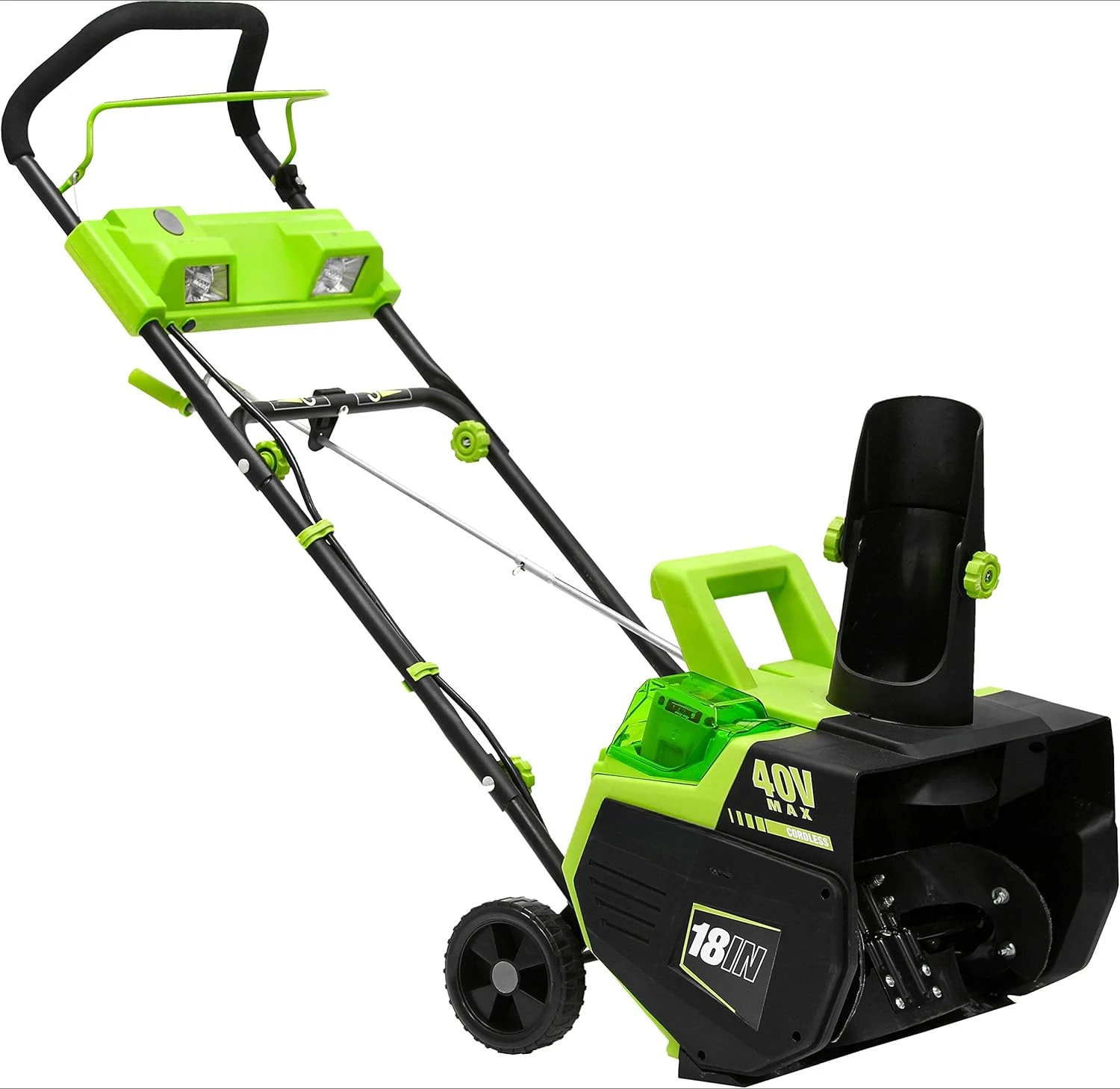 Earthwise SN74018 Cordless Electric 40-Volt 4Ah Brushless Motor, 18-Inch Snow Thrower, 500lbs/Minute, With LED spotlight (Batter