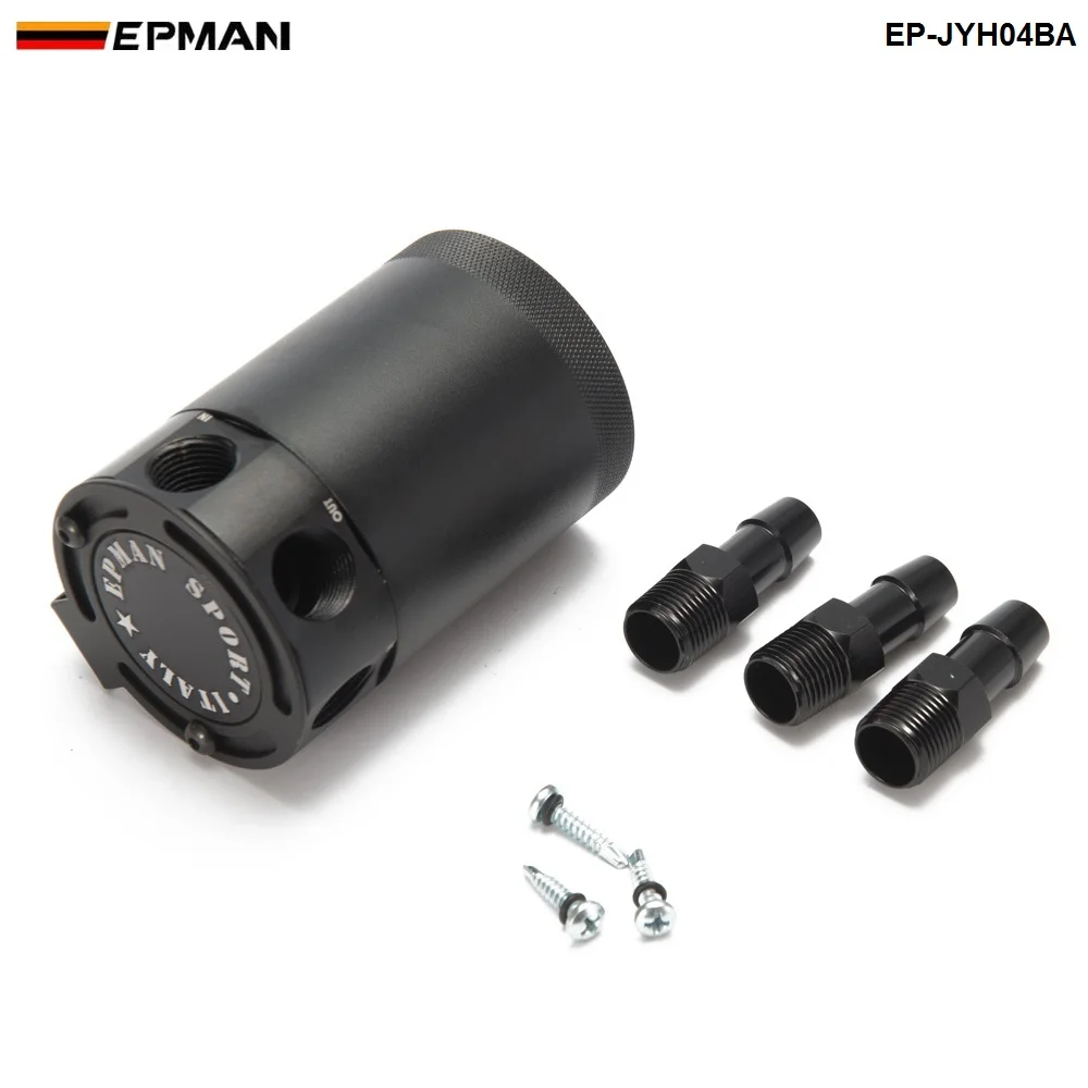 EPMAN New Black Racing Baffled Aluminium 3-Port Oil Catch Can/Tank/Air-Oil Separator Universal EP-JYH04BA