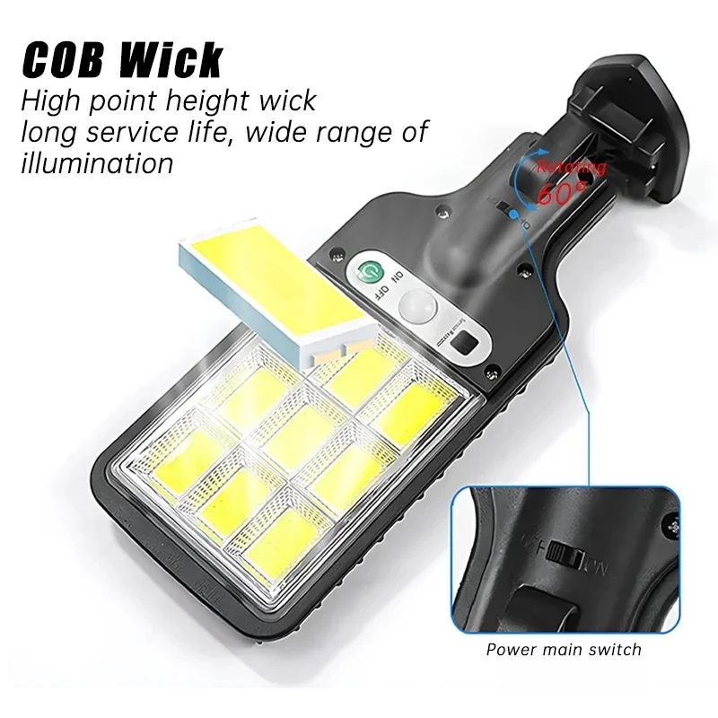 Powerful COB Sensor Street Lamp Outdoor Waterproof Security Solar Lamps for Garden Patio Path Remote Control Light Plant
