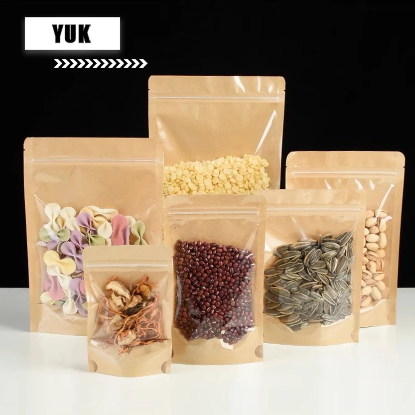 

Transparent Kraft Paper Bag, Self-Standing Ziplock Package, Zip Lock Plastic Display Bags, Nut Tea