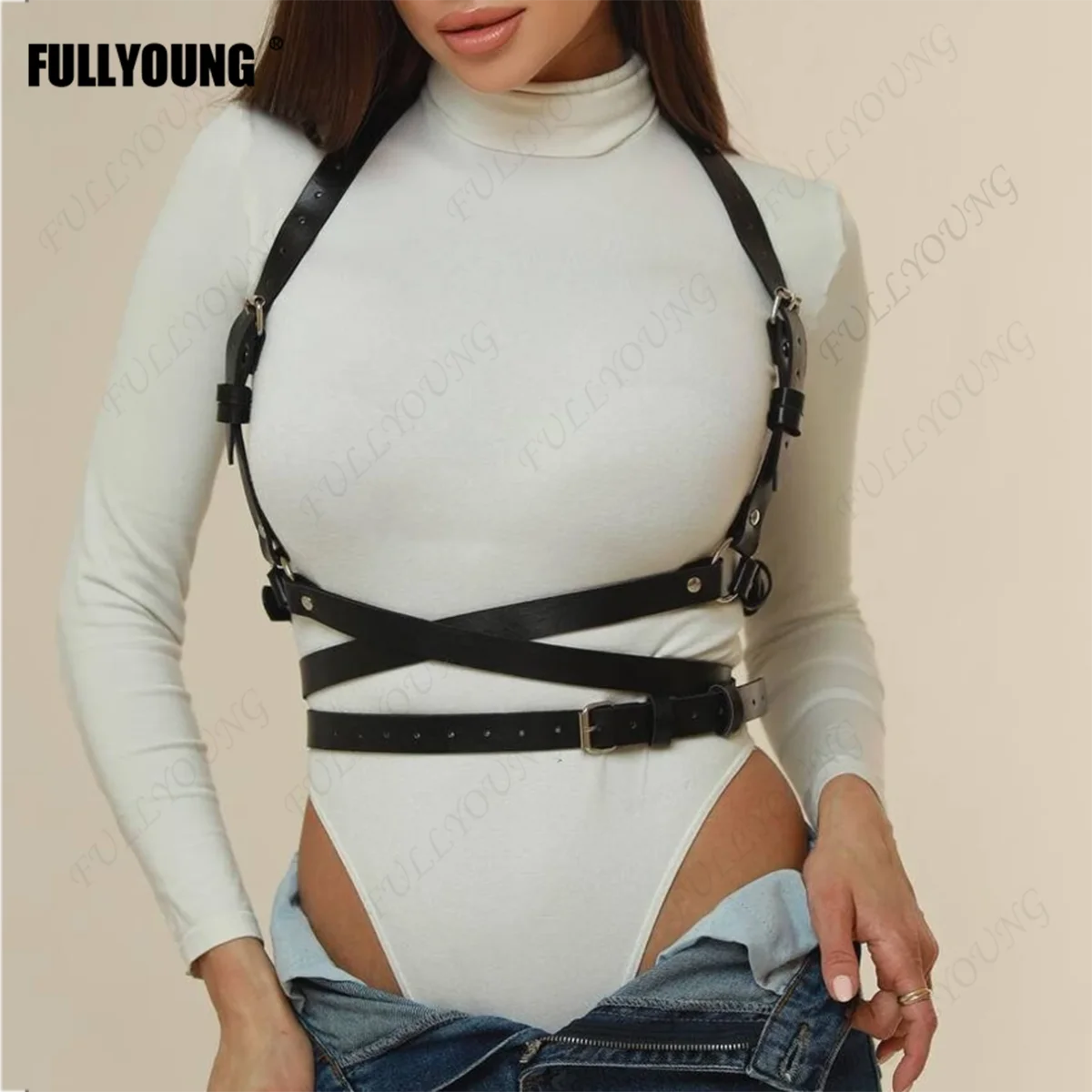 

Sexy Lingerie Women Body PU Leather Harness Strap Bondage Gothic Garter Belt Erotic Harajuku Suspenders Accessories Rave Clothes