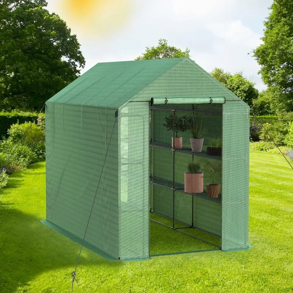 Outdoor Green House Kits to Build for Outside Winter, 97 x 56 x 77 Inch Walk in Greenhouses with Shelves, Portable Greenhouse