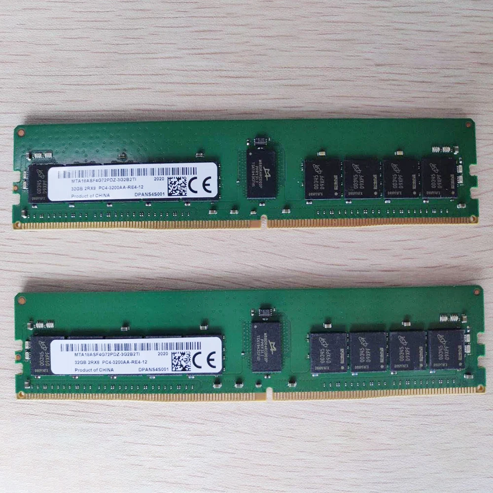 1Pcs For MT RAM 32G 32GB 2RX8 PC4-3200AA DDR4 3200 ECC REG Server Memory MTA18ASF4G72PDZ-3G2B2