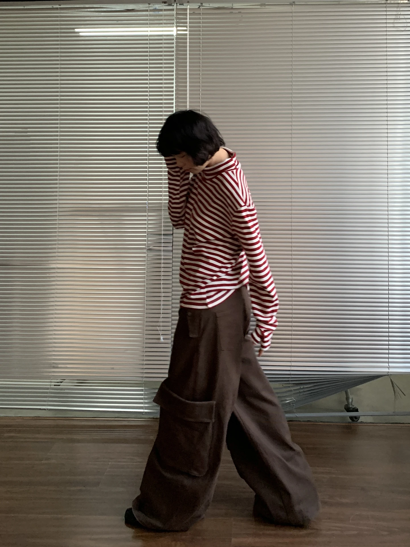 

Girlsfood Stripe Long Sve High Collar T-irt Women's Retro Design Casual Loose Fit Top Comfortable Breathable Polyester