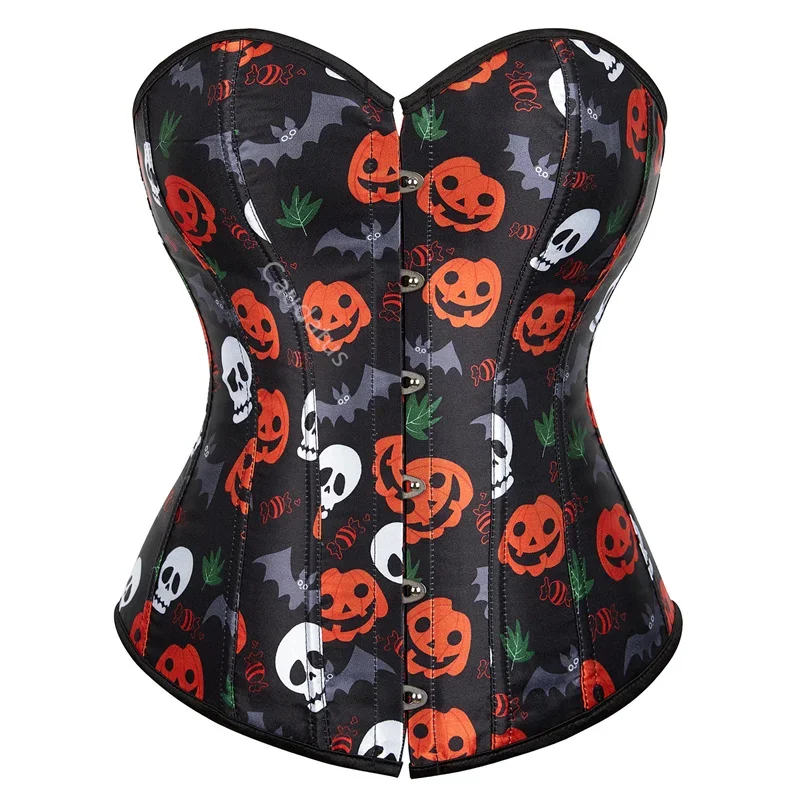 

Corsets Bustiers Plus Size Top Pumpkin Skull Print Lingerie Burlesque Costumes Halloween Vintage Style Sexy Women Red 7XL XS
