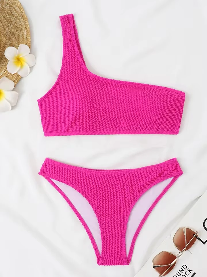 

Women Sexy Single Shoulder Solid Bikini 2 Piece Set Split Swimsuit Beach Bikinis 2026 New All Season Bikinis Set