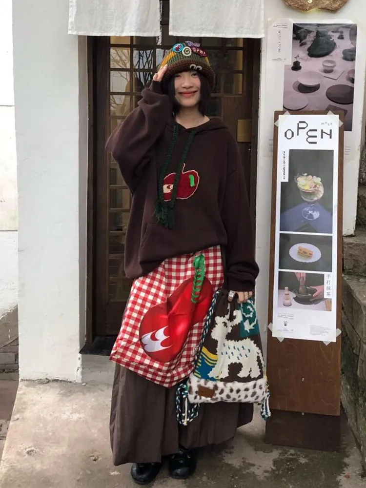 Sweat à capuche rétro américain pour femmes, vêtements d'extérieur de printemps, lettres brodées, tricoté, ample, Couple lourd, haut tendance, Streetwear