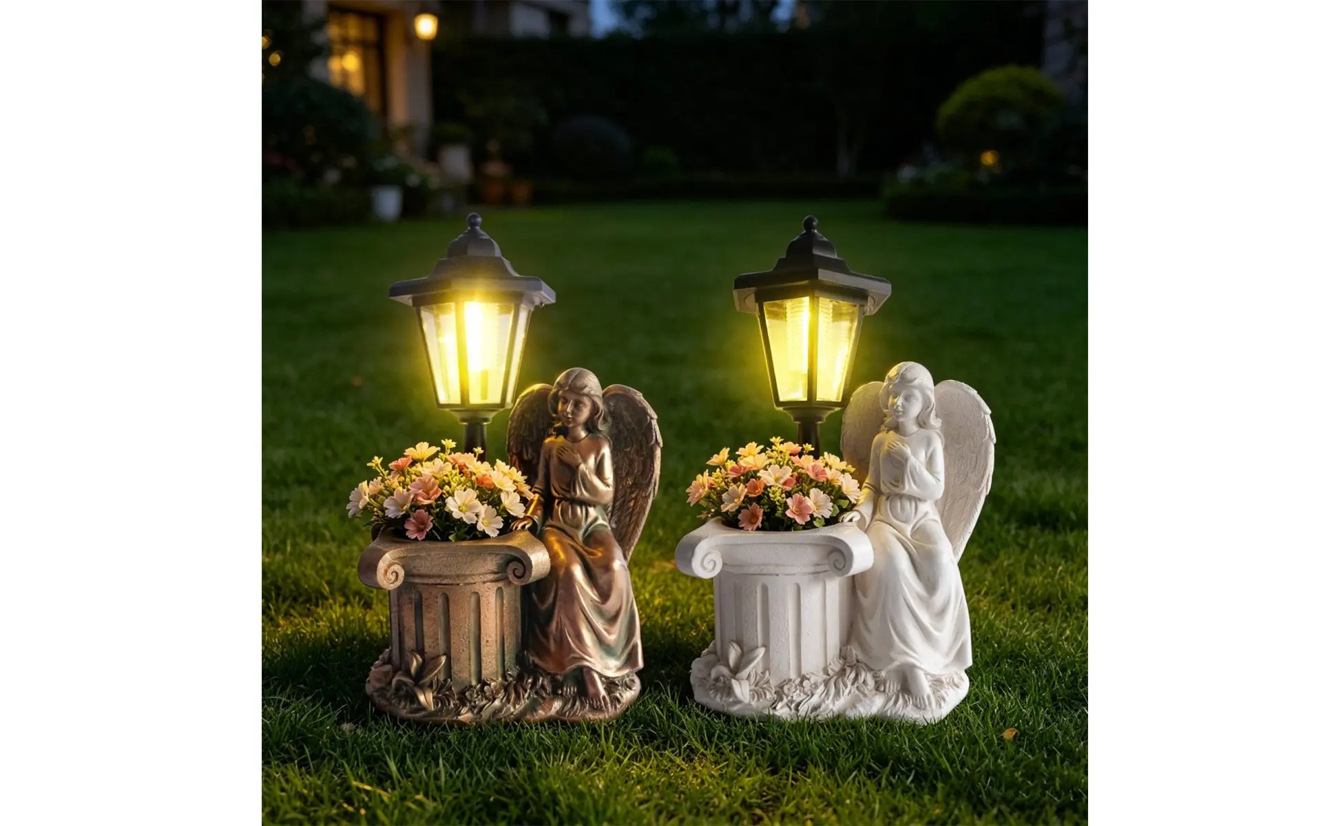 Solar Angel Statue Flower Pot Design Angel Planter Light Fairy Statue Resin Material Outdoor Decor Welcome Sign for Pathway