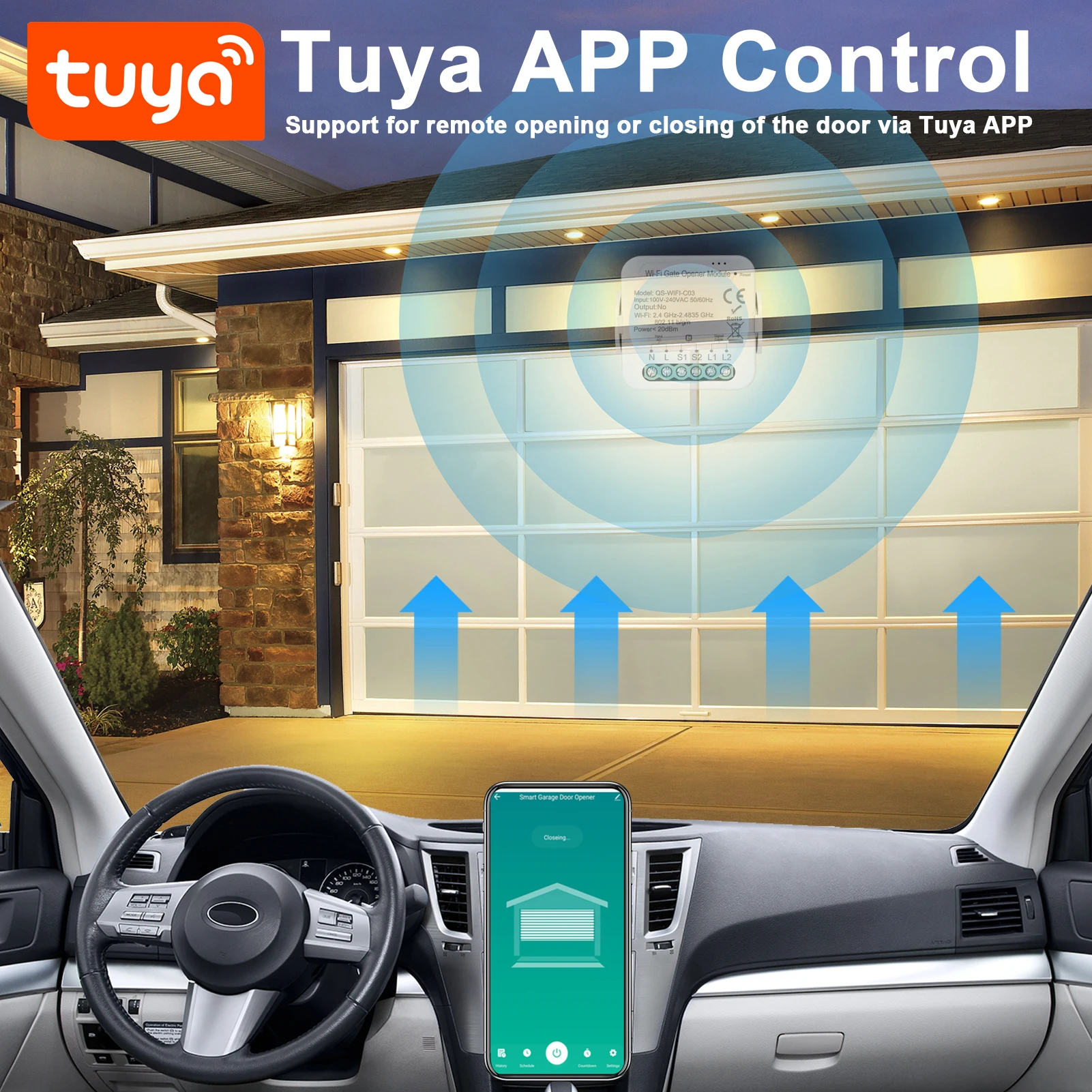 Tuya WiFi Gate Opener Smart Garage Door Opener Controller Circuit Breaker Module Support for Alexa Google Home Voice/APP Control