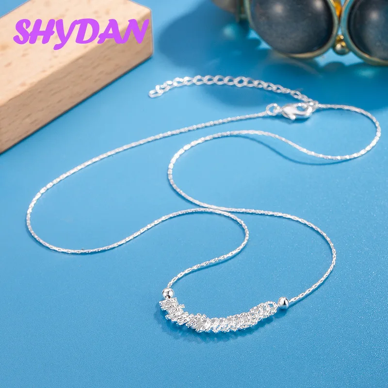 SHYDAN 925 Sterling Silver Beaded Circle Necklace For Women Girls Fashion Jewelry