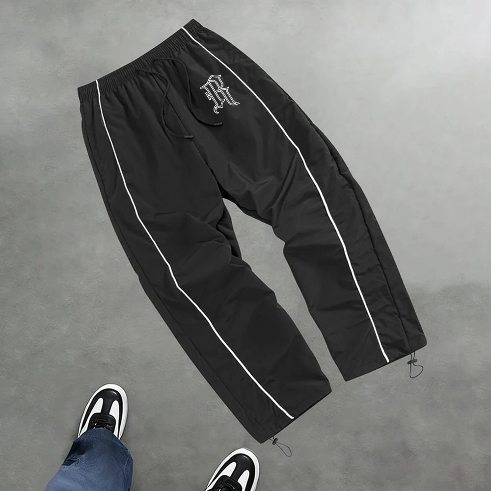 

Men's Gothic Letter R Print Casual Trousers Outdoor Fitness Training Pants Suitable For Daily Commute Side Striped Sports Pants