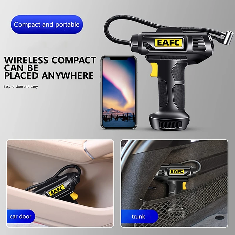 Wireless Handheld Car Inflatable Pump 120W Portable Car Air Compressor Electric Automobiles Tire Inflator with LED Light for Car