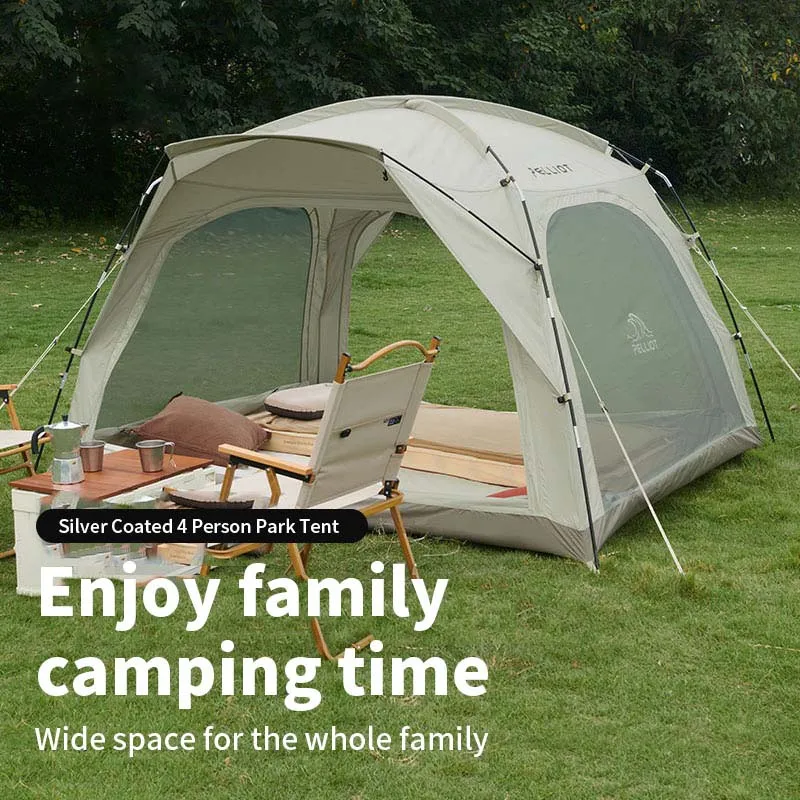 Large Camping Family Tent Silver Coated Rainproof Sunproof Hiking Travel Tent Outdoor Park 3-4 People Portable Folding Tent