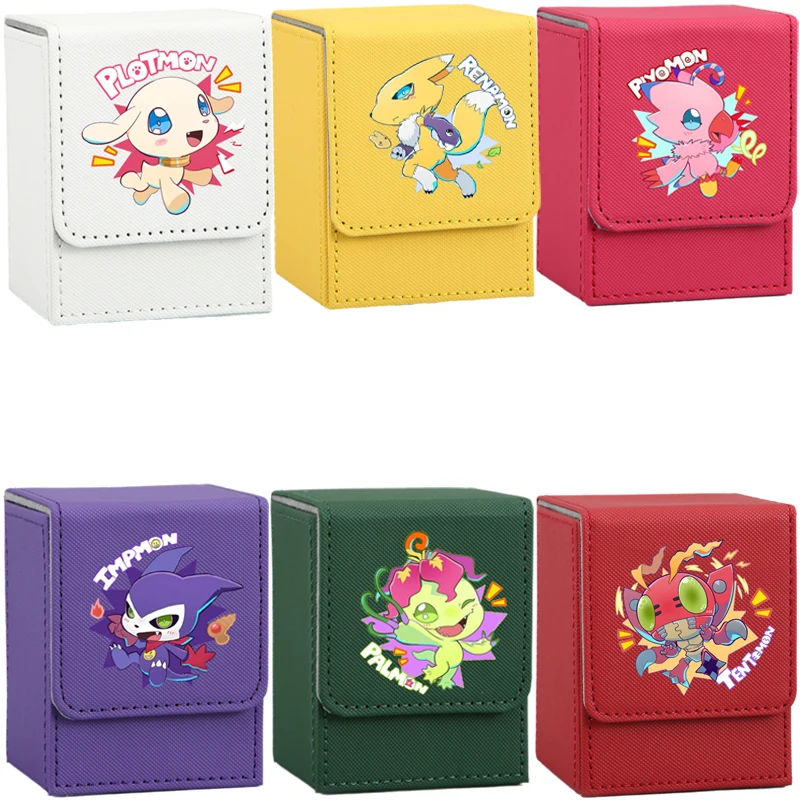Funda para tarjetas Digimon Adventure Terriermon Impmon Patamon Guilmon Renamon figuras de acción de cuero caja de almacenamiento de colección de juegos de Anime