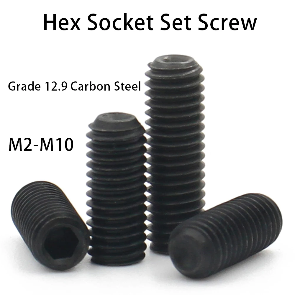 

10pcs Black Grade 12.9 Carbon Steel M2 M2.5 M3 M4 M5 M6 M8 M10 Hex Socket Set Screw Headless Cup Point Set Screw