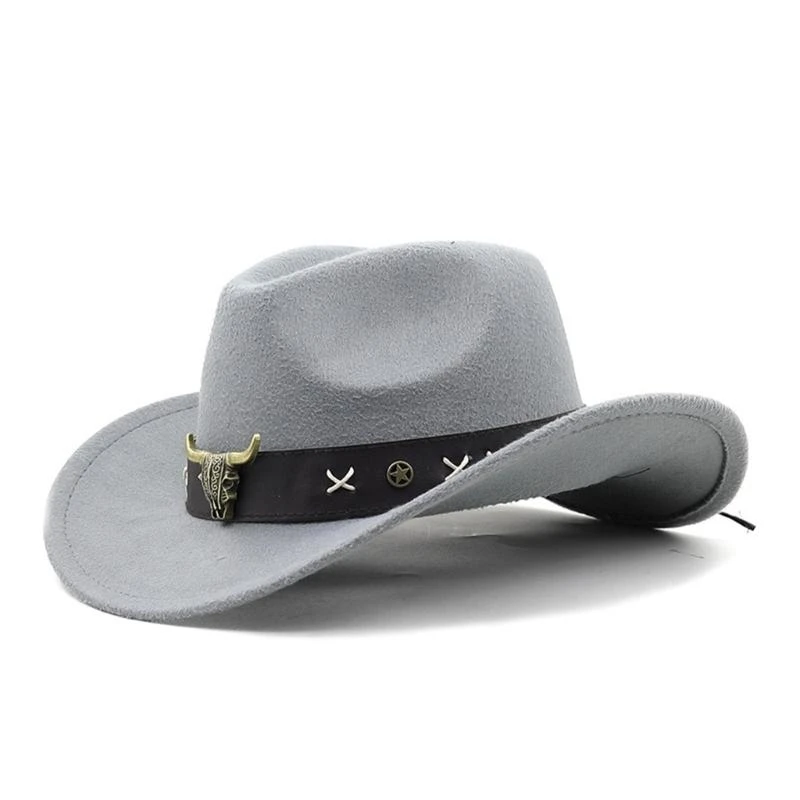652F Cowboy Hats for Womens Color Leathers Band Wide Brim Female Cap Fedora Cowgirl Hat Cosplay