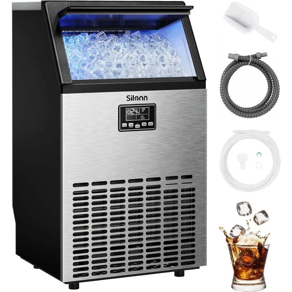 Commercial Ice Maker, Creates 150lbs in 24H, 33lbs Ice Storage,Stainless Steel Freestanding Ice Maker Machine with Self-Cleaning