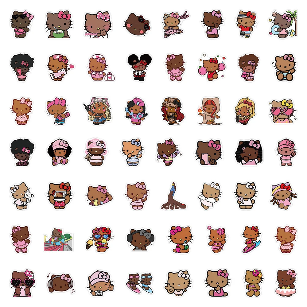 10/30/56 Uds. Pegatinas de Hello Kitty de piel negra bonita de dibujos animados, calcomanías de Anime Sanrio, juguete DIY, papelería, maleta para guitarra, pegatina para regalo para niños