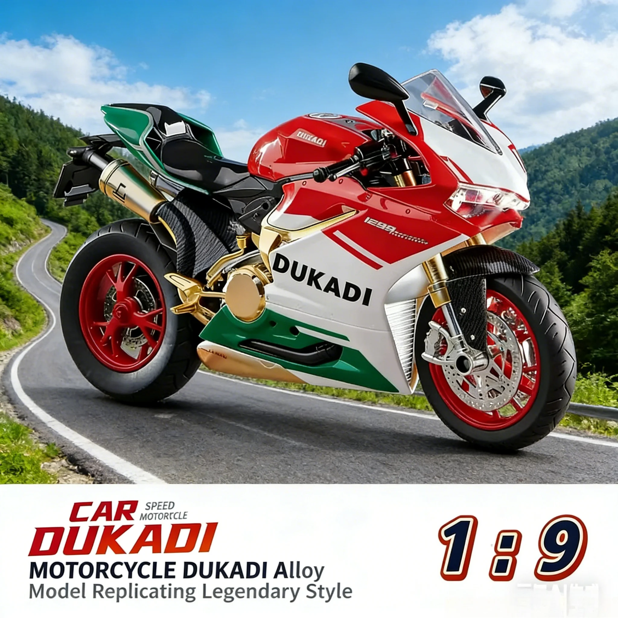 

ForDacty 1:9 Alloy electric motorcycle toy that realistically simulates a collector model, featuring fog spray function and igni