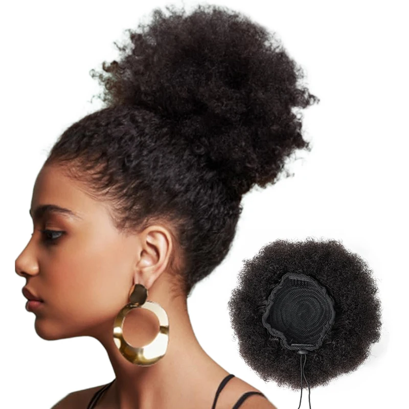 Immagine 3: Capelli umani al 100% 8 pollici corti Afro Kinkys ricci Afro Bun Extension posticci Afro Puff coulisse coda di cavallo panino per capelli