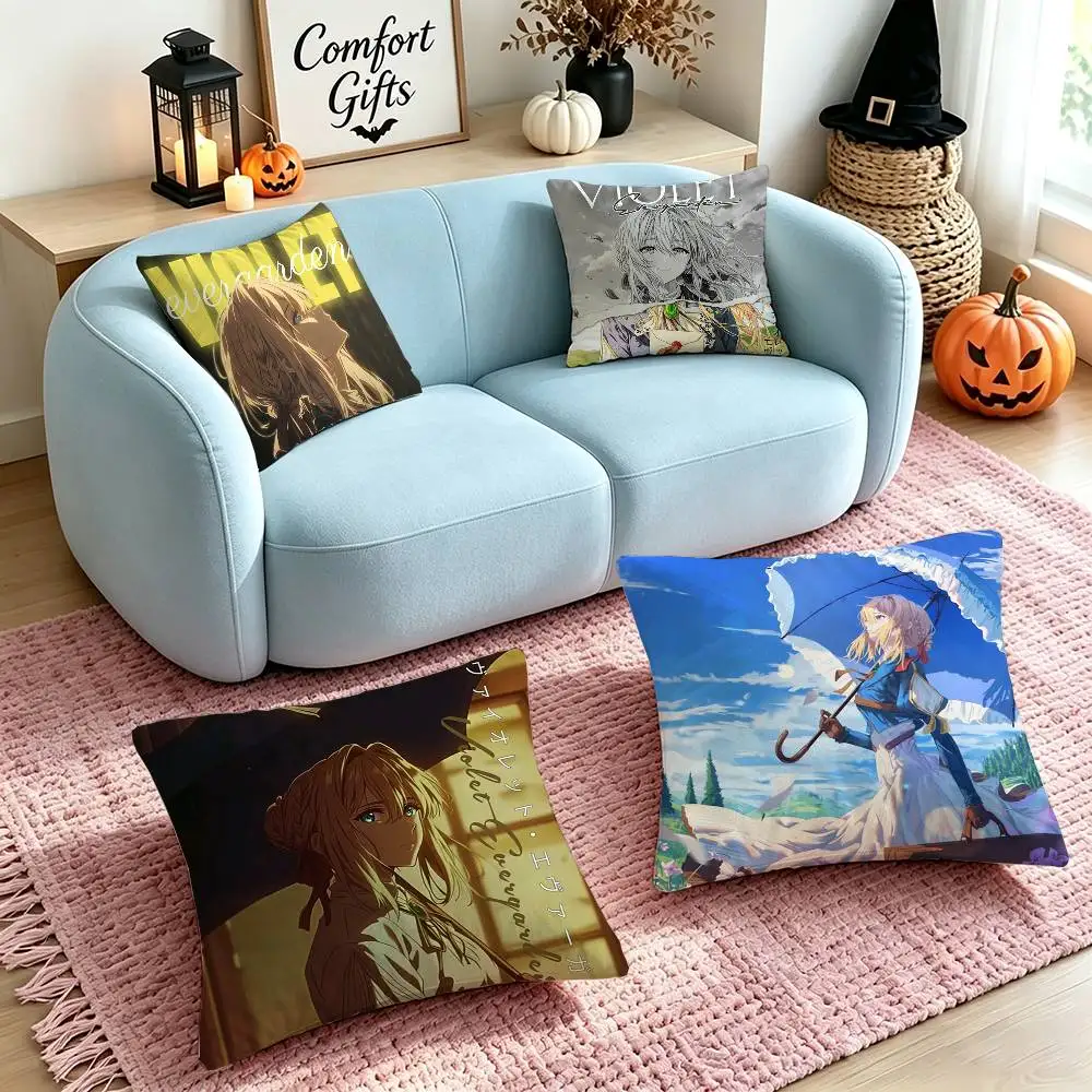 Anime V-Violet Evergarden  Square Double-Sided printed Pillow Case Bedroom Bedside Pillow Sofa Cushion Cover