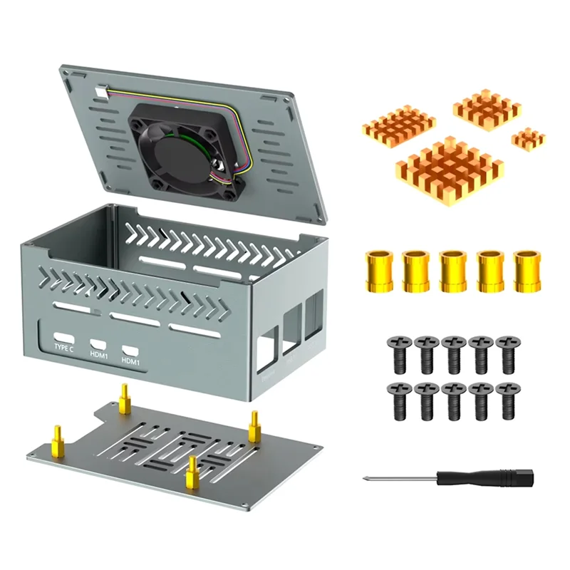 Well Made-Aluminum Case For Raspberry Pi 5 Includes 4010 PWM Fan, Copper Heatsinks For X1000/X1001/X1003/N04/N05 Pcie Boards