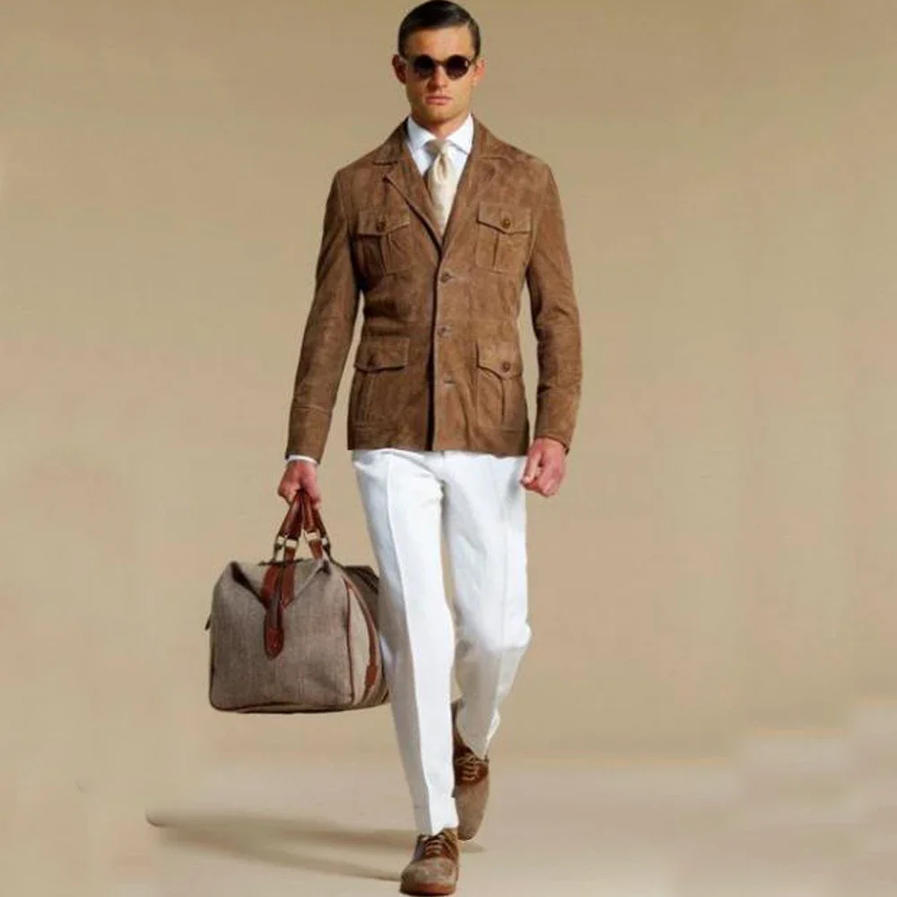 New Arrival 2024 Men\'s Four Seasons Blazer Single-breasted Lapel Chic Suit Jacket Multiple Pockets Male Suits Costume Homme