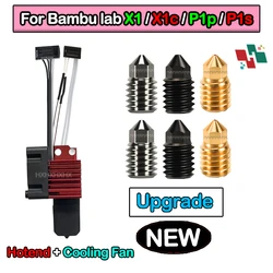 Bambu Lab P1P/P1S/X1/X1C için Hotend fan ile 0.2/0.4/0.6/0.8mm Sertleştirilmiş Pirinç Bakır Meme Metal Hotend Soğutma fanı ile