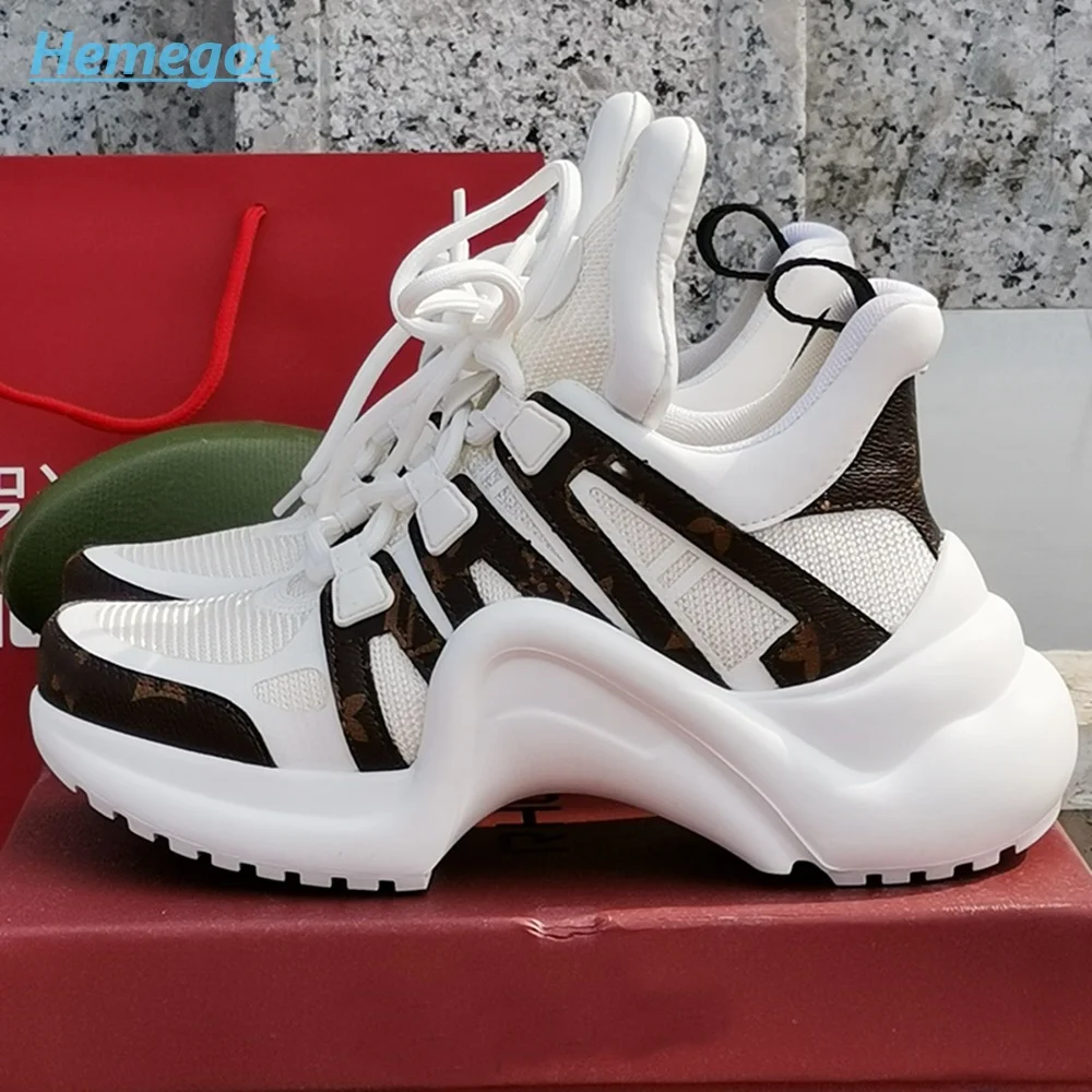 Mixed Colors Dad Shoes Sneakers Lace-Up Real Leather Round Toe Strange Sole Fashion Women Shoes Sports Casual 2022 New Arrivals