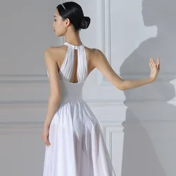 Leotardo de Ballet blanco Sexy para mujer adulta elegante cuello Halter costura de malla leotardo de gimnasia disfraz de bailarina