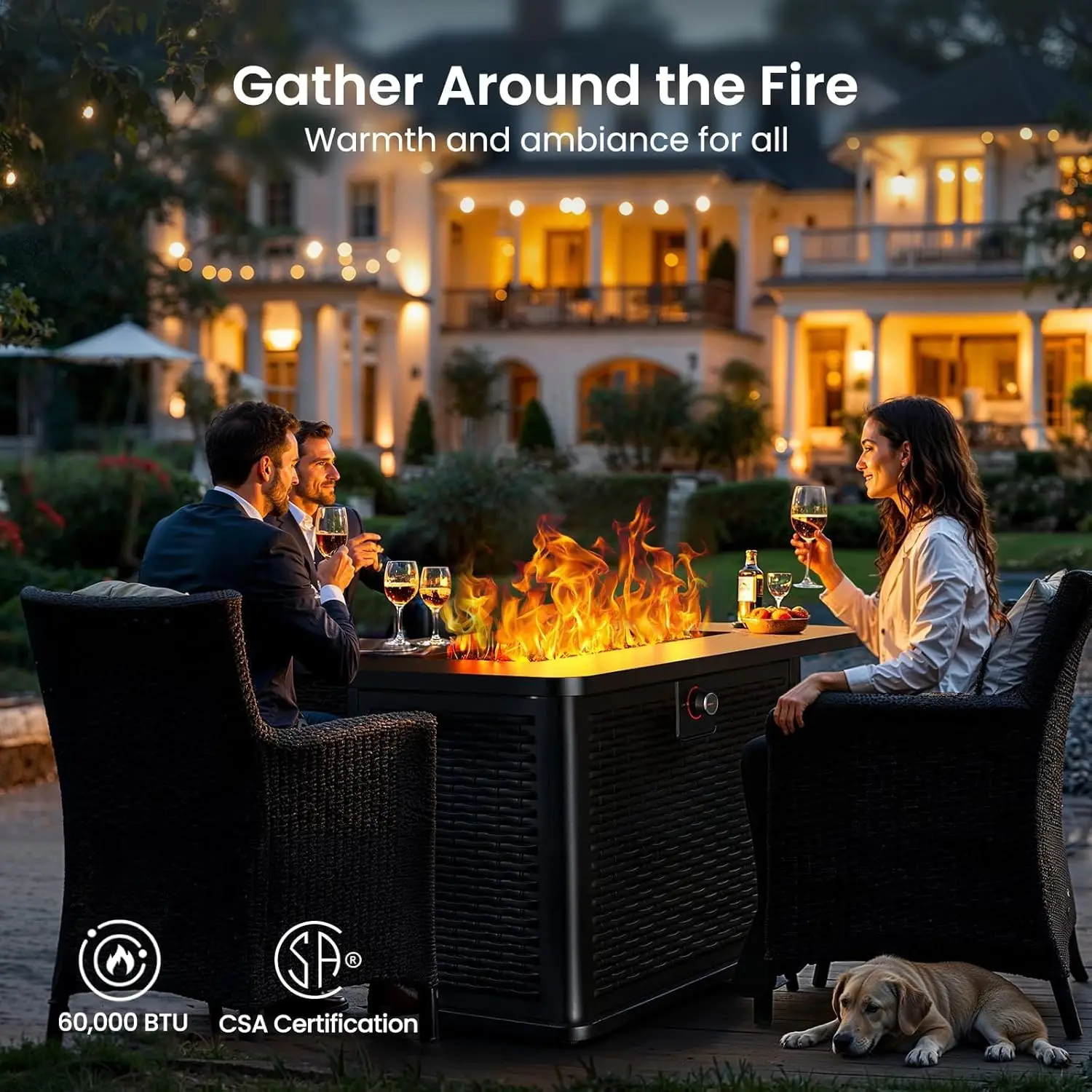Outdoor Gatherings, 304 Stainless Steel, Black, 60,000 BTU CSA-Certified Fire Pit Table