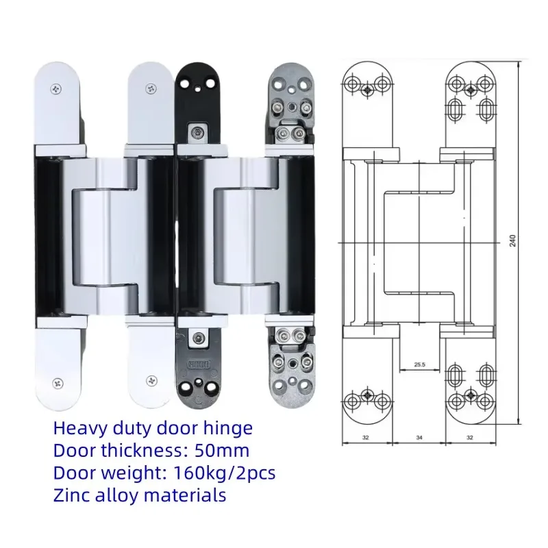 Style Zinc Alloy Hidden Heavy Duty 160KG 3D Invisible Adjustable Concealed Hinge for Heavy Duty Gate Wooden Swing Door - view 5