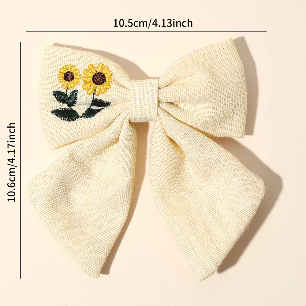 مشبك شعر على شكل زهرة بيج، دبوس شعر أنيق مصنوع يدويًا مطرز بزهرة عباد الشمس للفتيات والأطفال وإكسسوارات الأطفال #5
